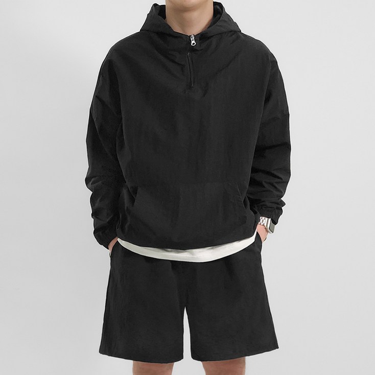 남성용 타슬란 아노락 바람막이 오버핏 긴팔집업  반바지 세트 T2974