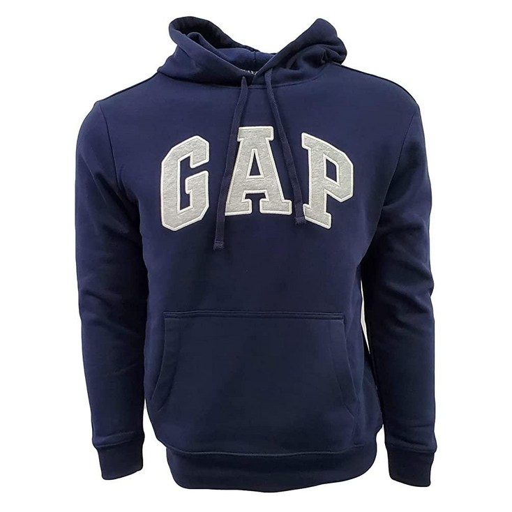 Gap Factory 남성용 플리스 아치 로고 풀오버 후디, 네이비 화이트 로고