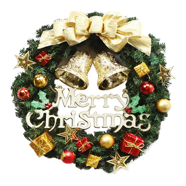WH 원형 크리스마스 리스 벽트리 장식 소품, 골든벨 30cm, 1개 - 투데이밈