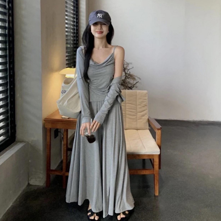 wassup 캐주얼 세트 여자 가디건 끈 민소매와이드팬츠 스리피스