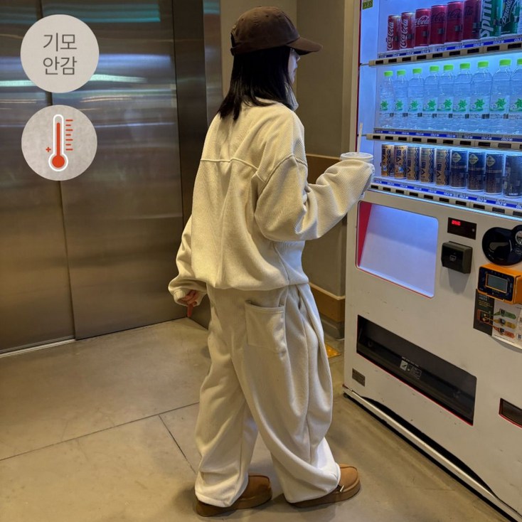 르위 골덴 셋업 기모 코듀로이 반집업 세트 벌룬 와이드 트레이닝