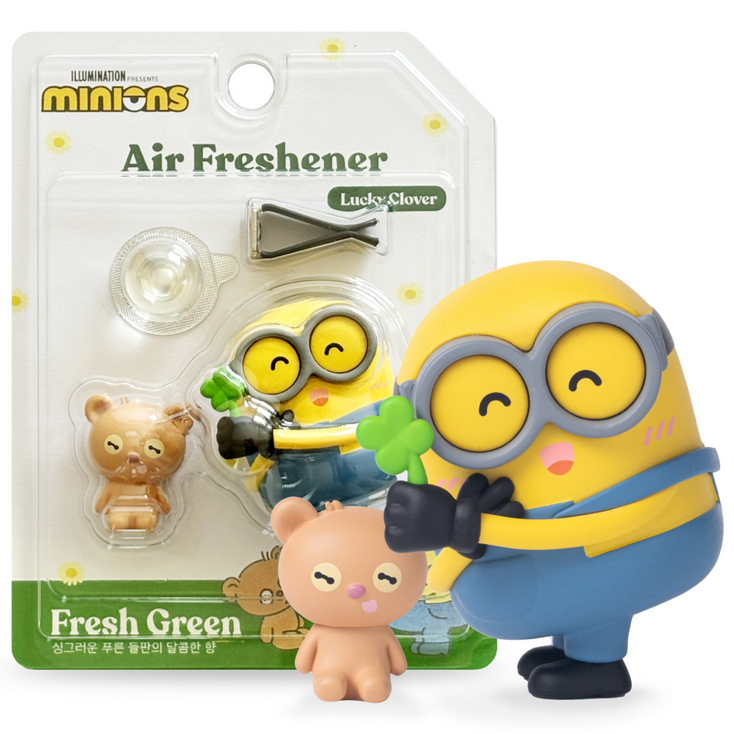 유니버셜 미니언즈 네잎클로버 밥앤팀 차량용방향제 송풍구형 피규어 디퓨져 새차선물 귀여운방향제 캐릭터 차꾸, 1개, 프레시 그린