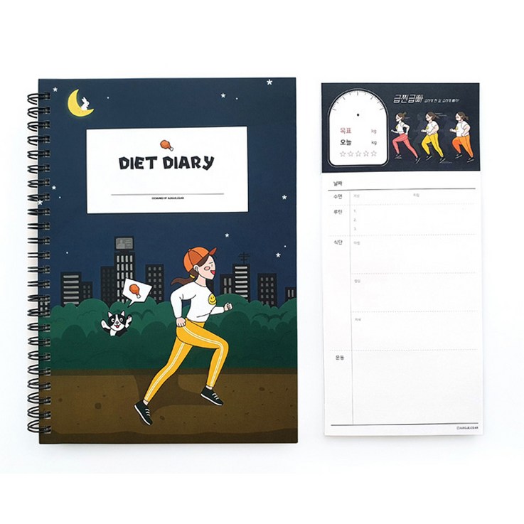 제이로그 굿이브닝 다이어트 완전정복 다이어리  떡메모지 세트, 혼합색상