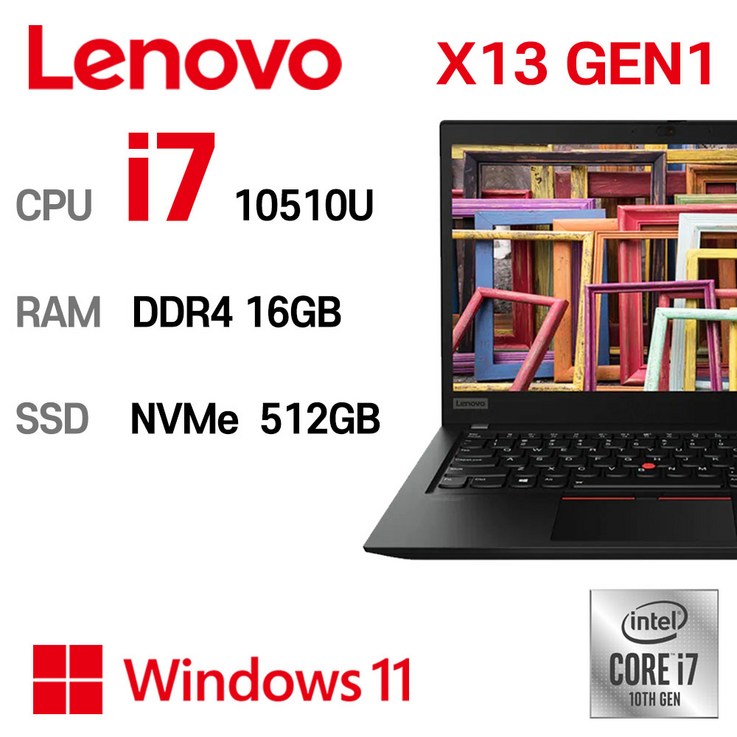 중고노트북 ThinkPad X13 intel core 10세대 i7-10510U 16GB FULLHD 13.3인치 백라이트 키보드, ThinkPad X13 Gen1, WIN11 Pro, 16GB, 512GB, 블랙 i7-10510U