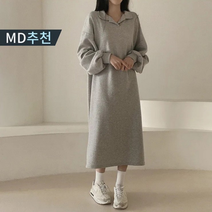 닷츠스타일 긴팔 카라넥 루즈핏 기모 롱 원피스 닷츠스타일 긴팔 카라넥 루즈핏 기모 롱 원피스