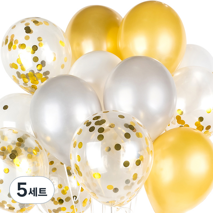 파티팡 헬륨풍선효과 컨페티벌룬 30p  컬링리본 50m  스폰지닷 50p, 은박 도트골드, 5세트