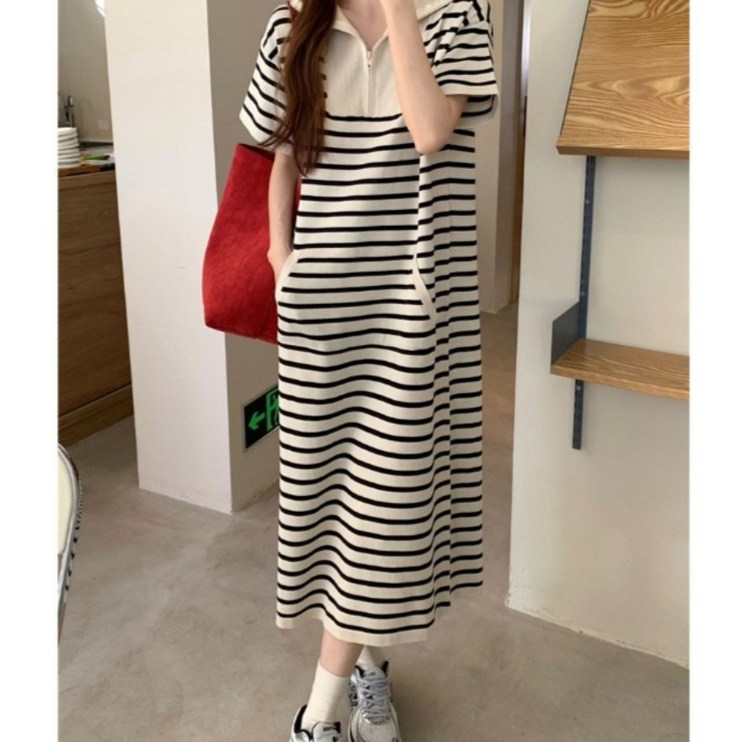 Bestify 여름 반집업 스트라이프 롱원피스 Bestify 여름 반집업 스트라이프 롱원피스