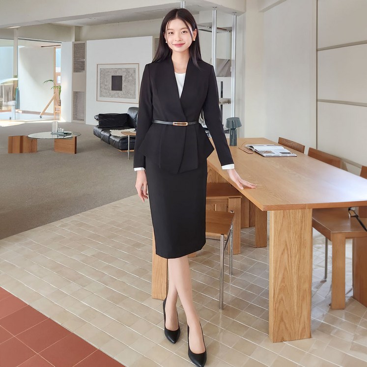 여성 정장 치마 세트 면접 H라인 자켓 마이 스커트 검정 이엘