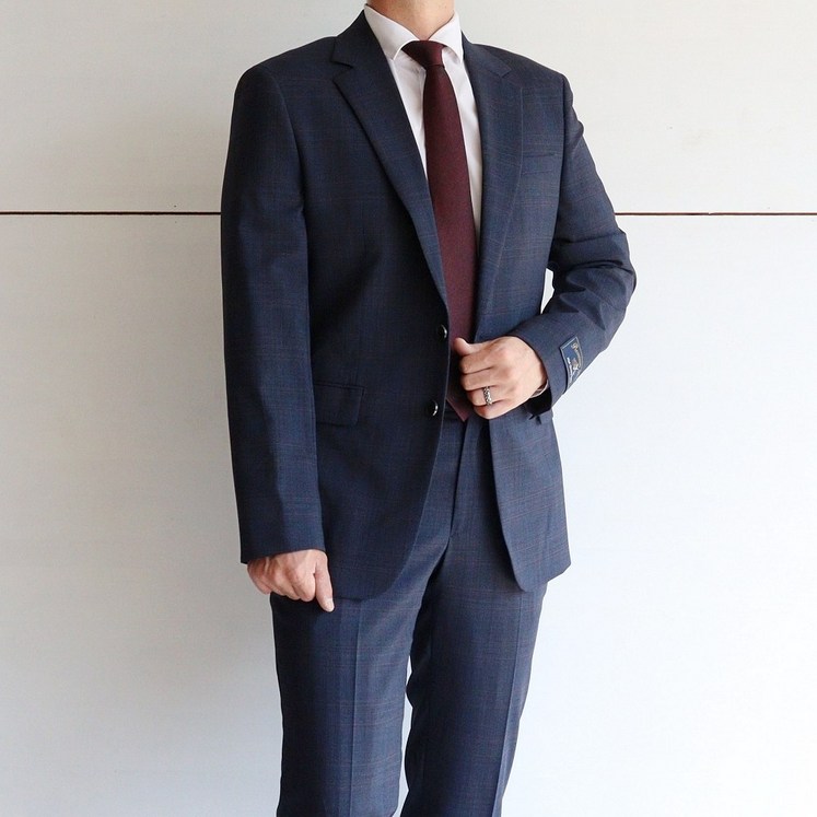 바쏘옴므 초경량 쿨맥스 네이비 체크 데일리 남성정장 슬림핏 셋업수트 WSX1JT55