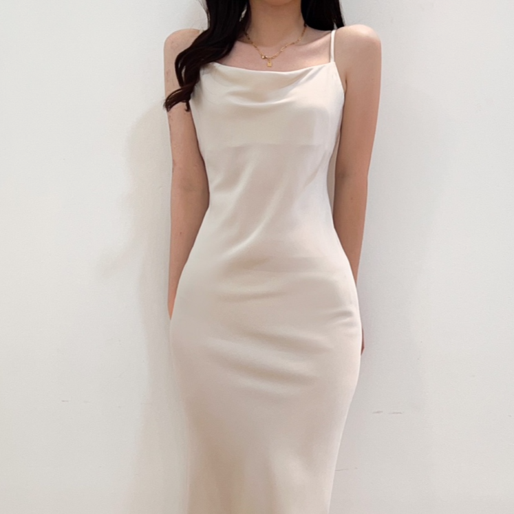 투디 새틴 끈조절 머메이드 드레이프 나시 롱원피스, 3color 투디 새틴 끈조절 머메이드 드레이프 나시 롱원피스, 3color