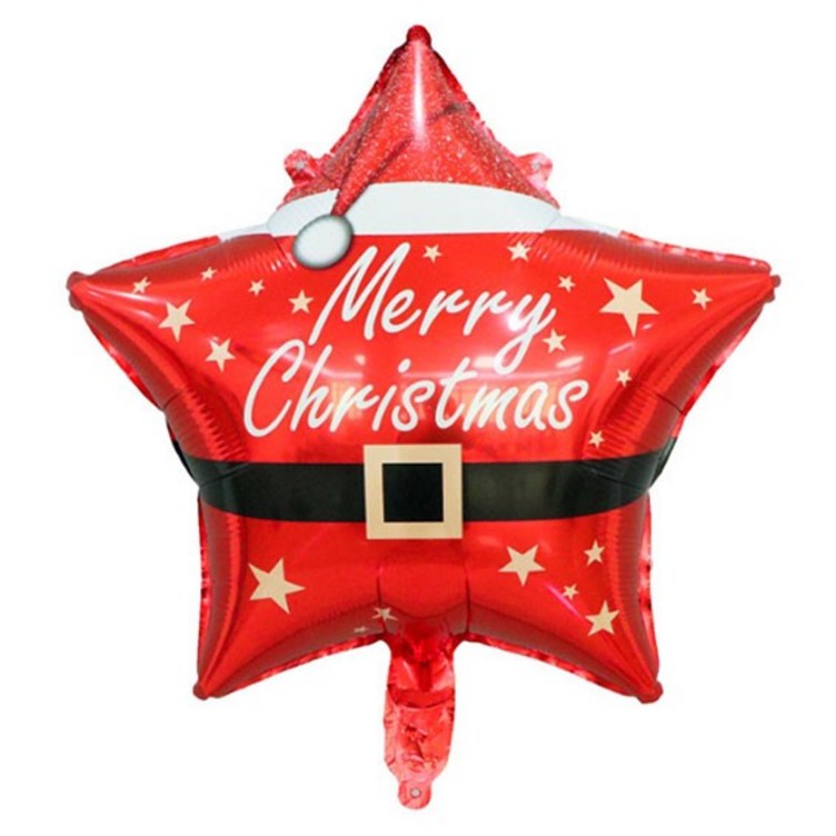 산타헬륨풍선 18인치별모양산타은박풍선 배불뚝이 산타 할아버지 검정 벨트 Merry Christmas 하얀 방울 모자