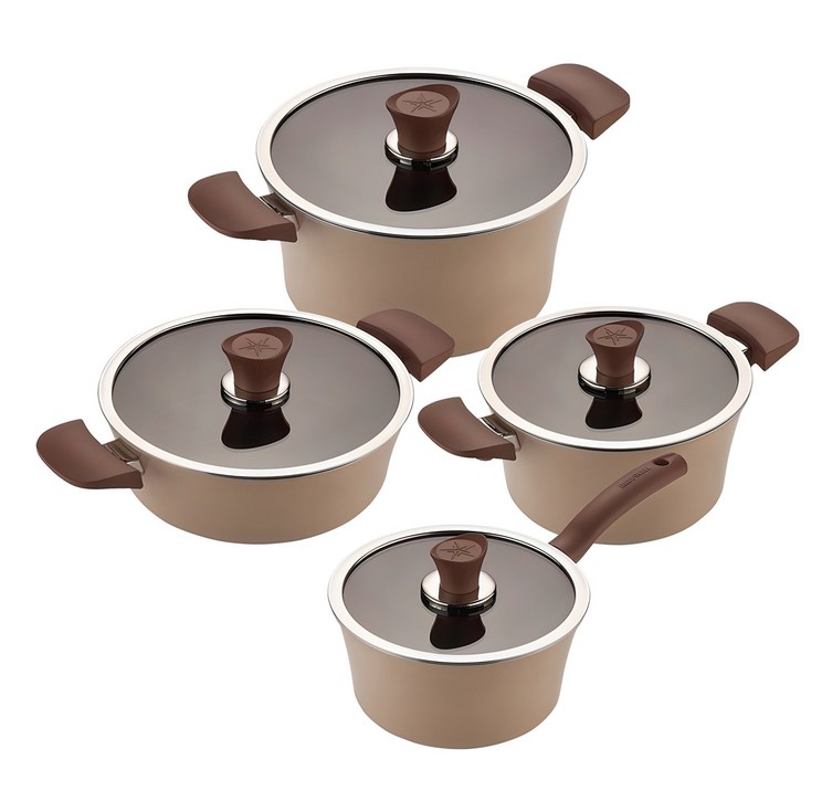 해피콜 인덕션 이든 냄비 세트 4개, 아몬드베이지, 편수 18 cm  양수 20 cm  전골 24 cm  곰솥 24 cm, 1세트