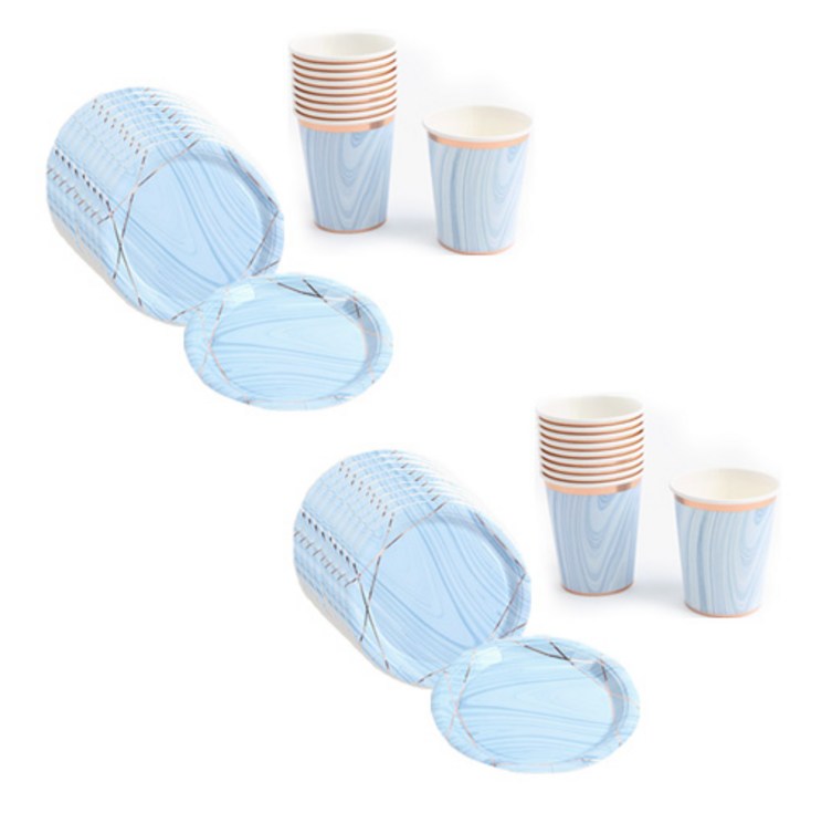 파티해 감성 파티접시 18cm 20p 파티컵 20p 세트 마블블루, 1세트