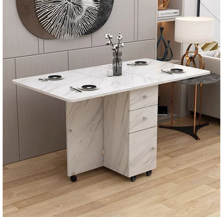 접이식 식탁테이블 원목 조립 다기능 2인 엔틱 미니 식탁 천연석 우드 턴테이블