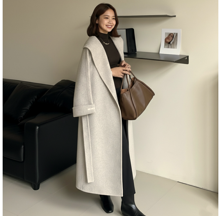 유니크코코 울100 핸드메이드 빅카라 롱 울 코트 ot5800
