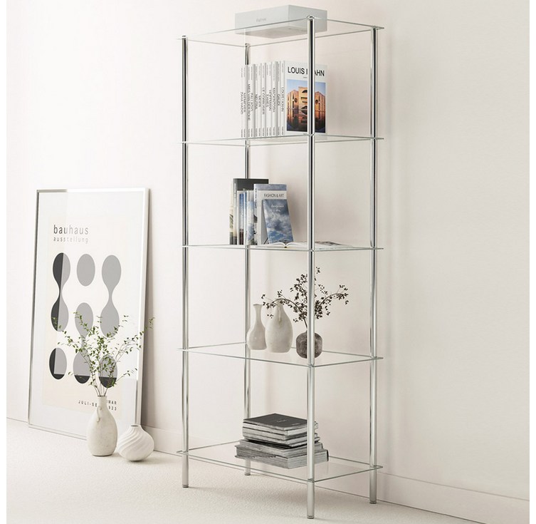 키모 스텐 미드센츄리 모듈 유리 선반 5단 진열장, 5단, 유리