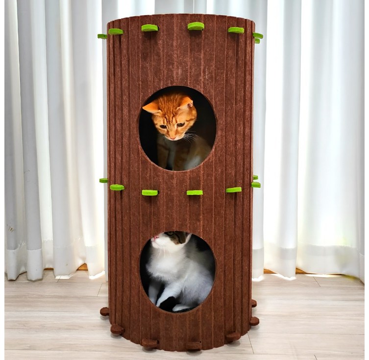 펫카,고양이 3층 펠트 숨숨집 통나무 하우스 대형 76cm - 캠핑밈