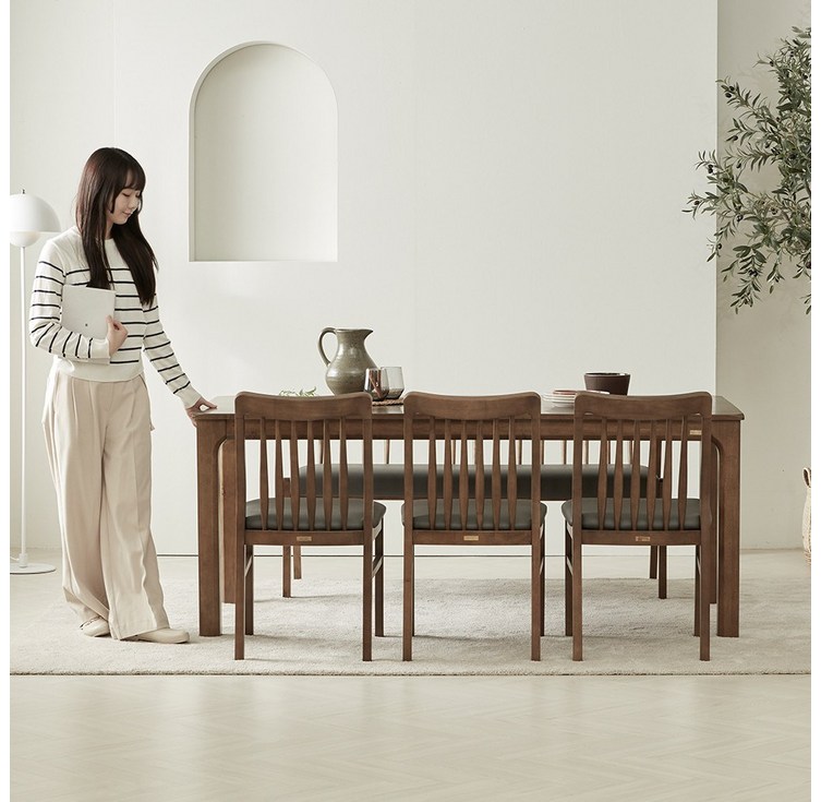 까르엠가구 까르엠가구 로렌 6인용 고무나무 원목 식탁세트