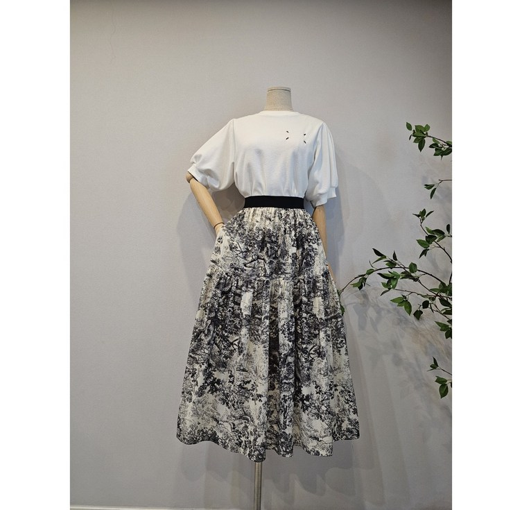 짝은아씨들디얼밴드 캉캉스커트 면 나염 프리싸이즈