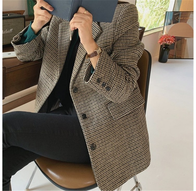 오스틱니 빈티지 잔체크 가을 겨울 여성 자켓 빅사이즈