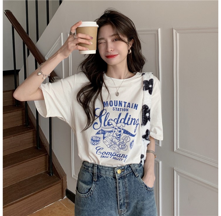 지아나 여성 빅사이즈 흰색 순면 캐쥬얼 라운드 넥 반팔 티셔츠