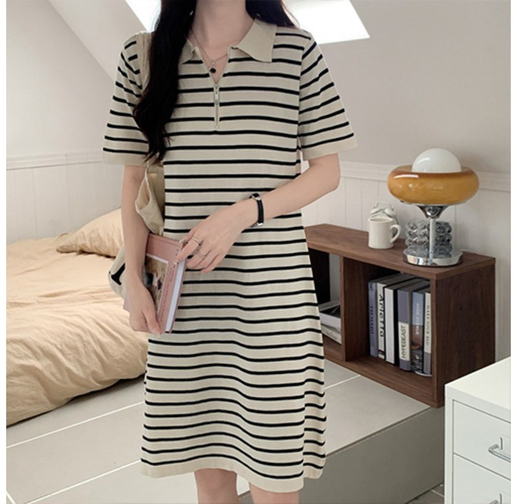 데일로엔 여성 단가라 카라 반팔 미디엄 데일리 원피스