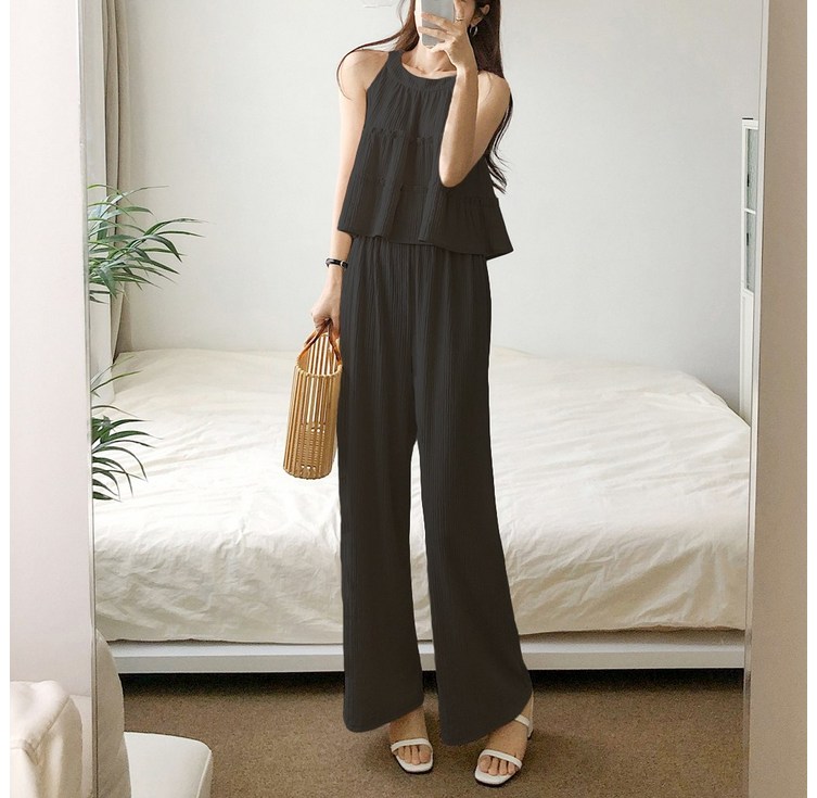 요시아나 당일발송 세이렌 홀터넥 탑 롱팬츠 투피스 세트 2컬러