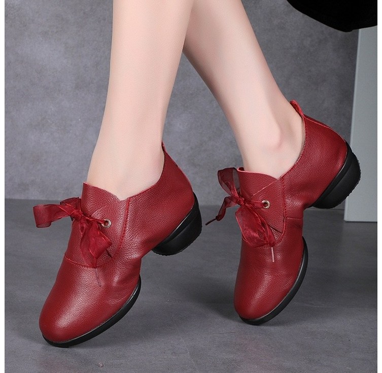 BLACK K7 여성 편하다 리본 쇠가죽 무도 에어로빅 재즈 라인댄스화