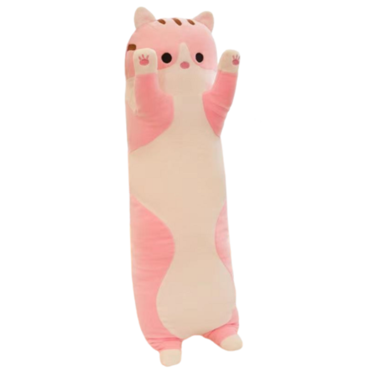 Haengbuk 고양이 바디필로우 인형 귀여운 베개 캐릭터 롱쿠션 생일 선물, 핑크