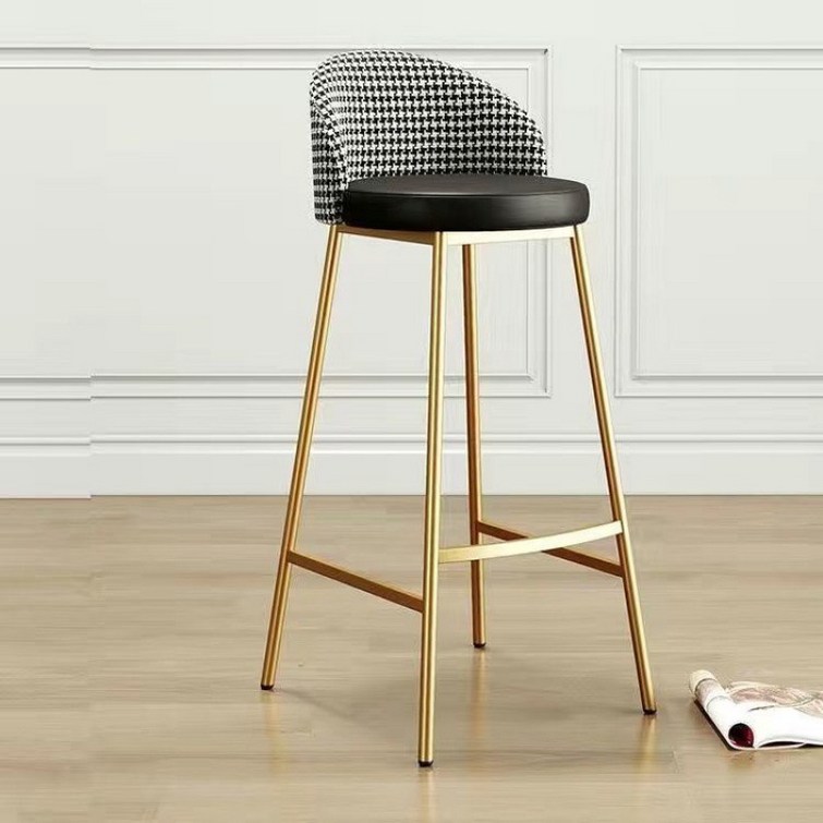SURBORT라이트 럭셔리 캐주얼 의자 북유럽 바 의자 높은 의자 높은식탁 의자, 황금 발 검은 방석