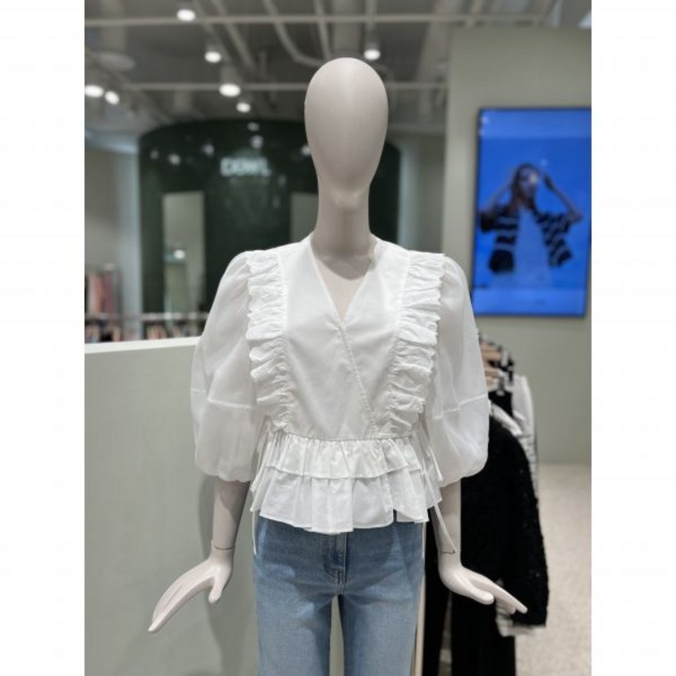 듀엘 브이넥 러플 블라우스 L242PSC031 백화점 아울렛 한정수량 3501696