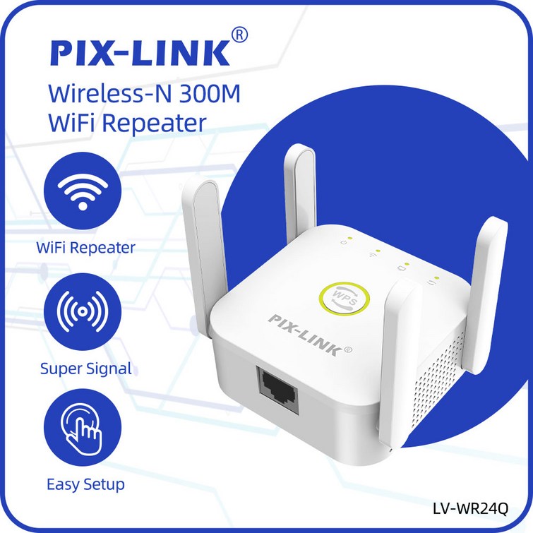 PIXLINK 와이파이 범위 확장기, 이더넷 포트가 있는 300Mbps 와이파이 리피터 신호 부스터